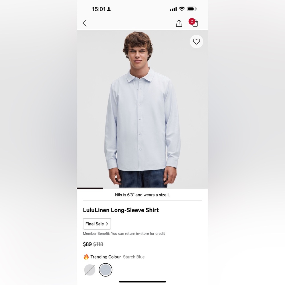 Lululemon Light Blue LINEN Long-Sleeve Shirt